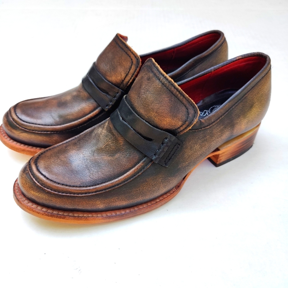 freebird Bronze Brown Leather Penny Loafers